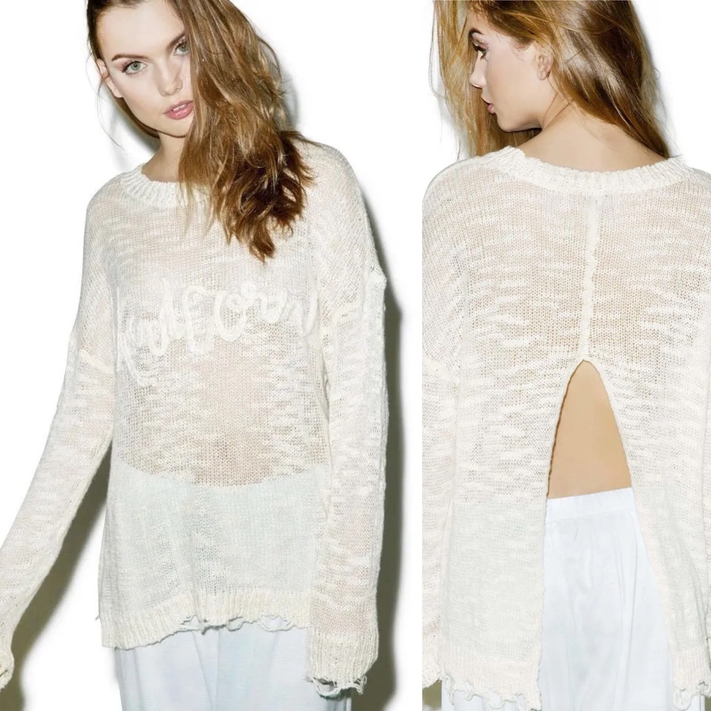 Wildfox Couture Unicorn Dream Carlotta Backless Open Back Distressed Sweater
